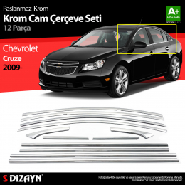 S-Dizayn Chevrolet Cruze SD Krom Cam Çerçeve Seti 12 Prç 2009-2019 A+ Kalite