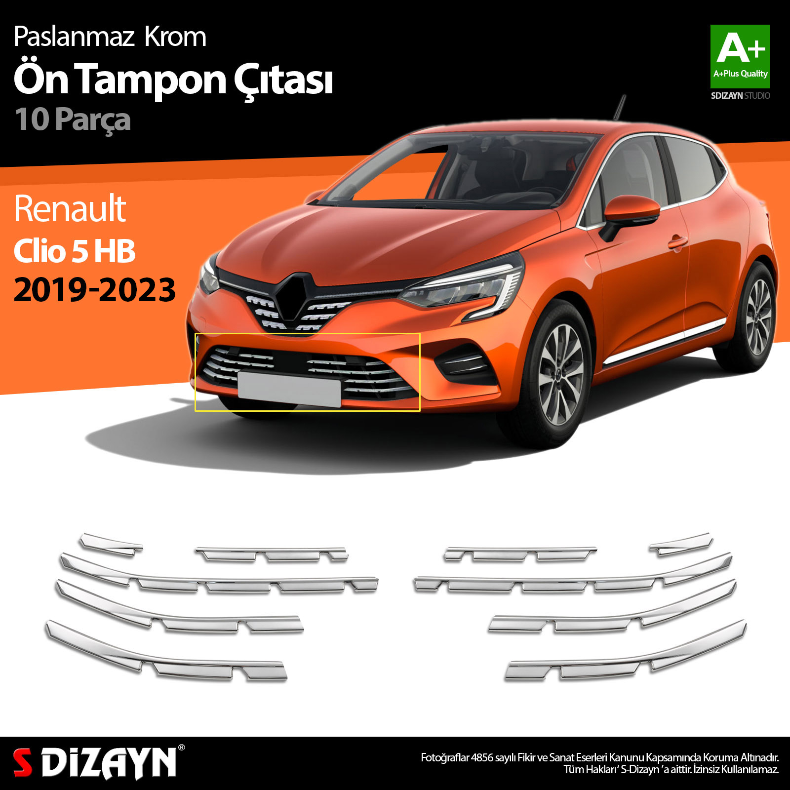 Renault Clio 5 Krom Ön Tampon Çıtası 10 Prç. 2019-2023 1