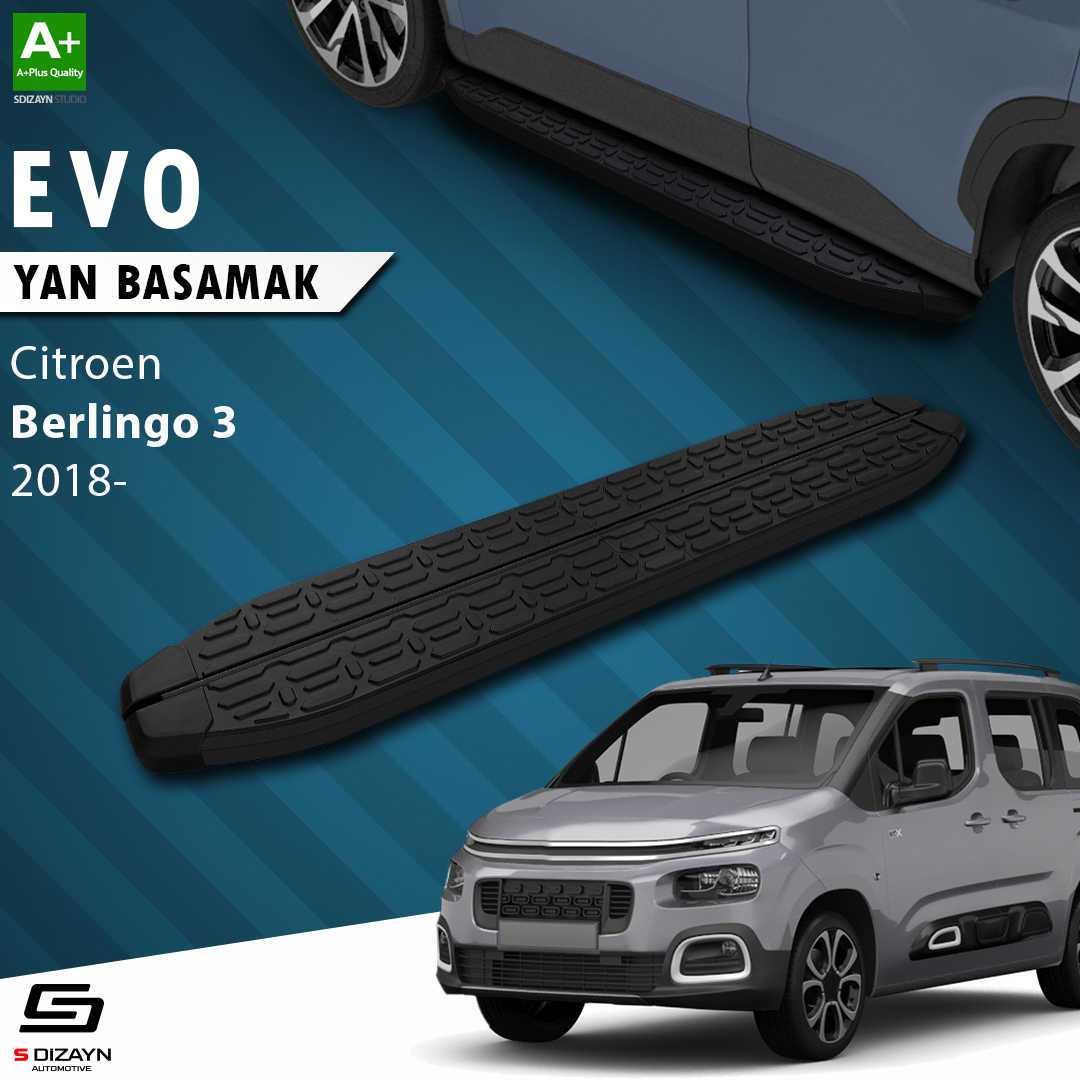 Citroen Berlingo 3 Uzun Şase Evo Siyah Yan Basamak 213 Cm 2018 Üzeri 1