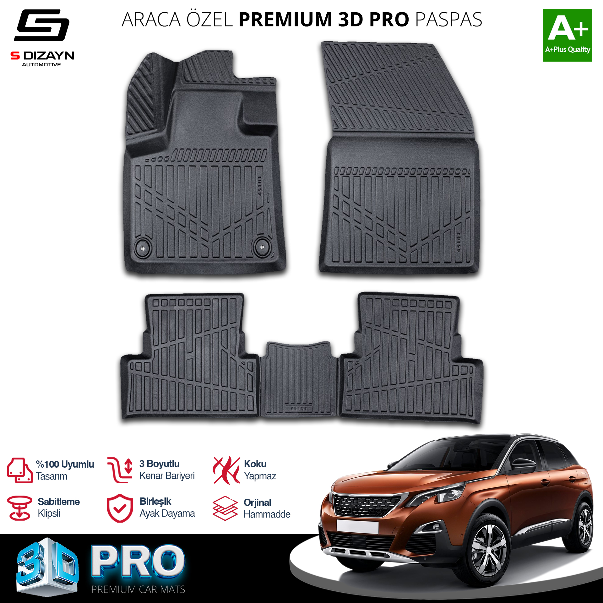 Peugeot 3008 3D Pro Havuzlu Paspas 2016-2023 A+ Kalite 2