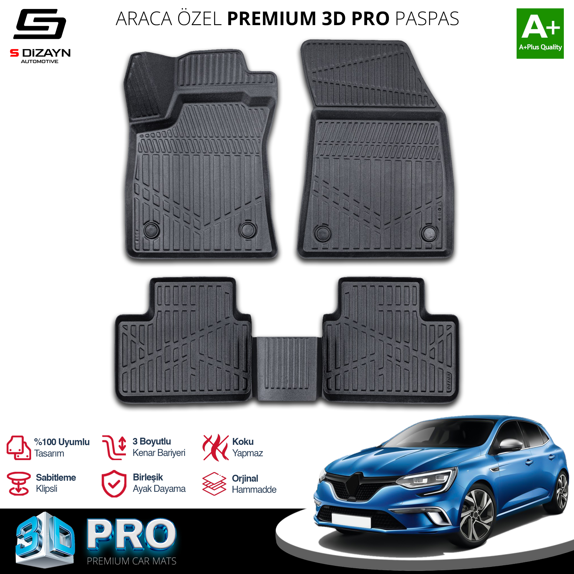 Renault Megane 4 3D Pro Havuzlu Paspas 2016-2021 A+ Kalite 2