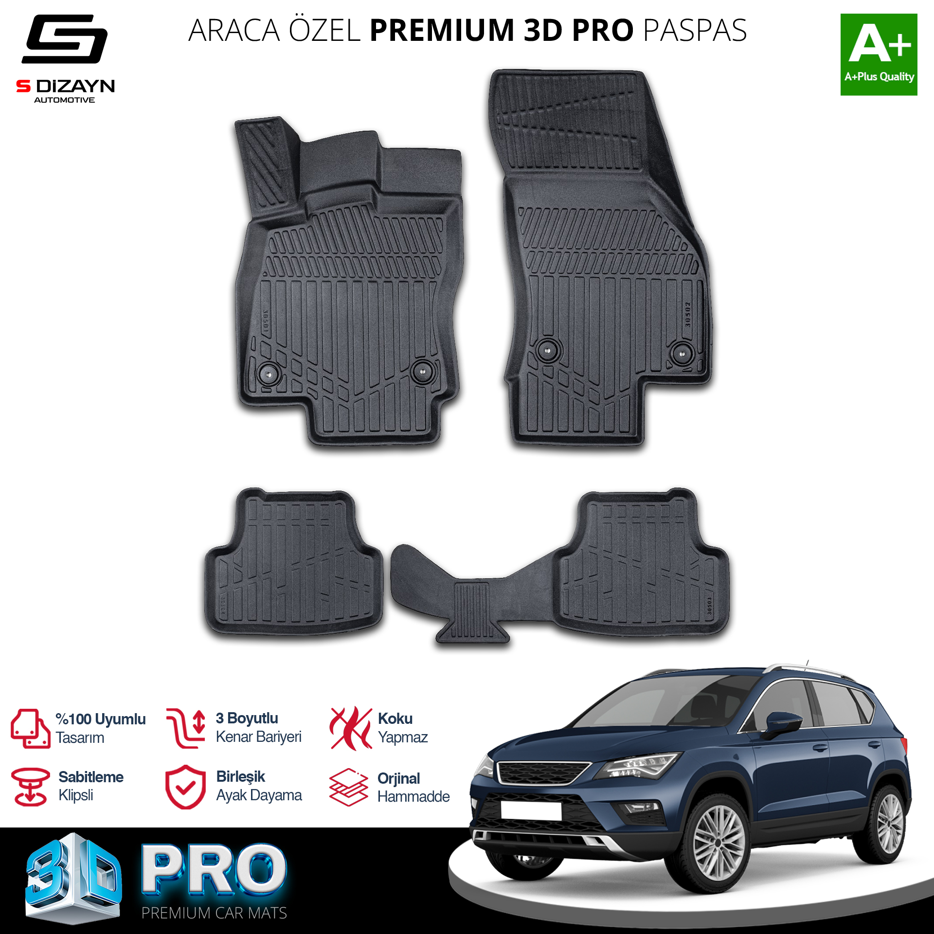 Seat Ateca 3D Pro Havuzlu Paspas 2017 Üzeri A+ Kalite 2