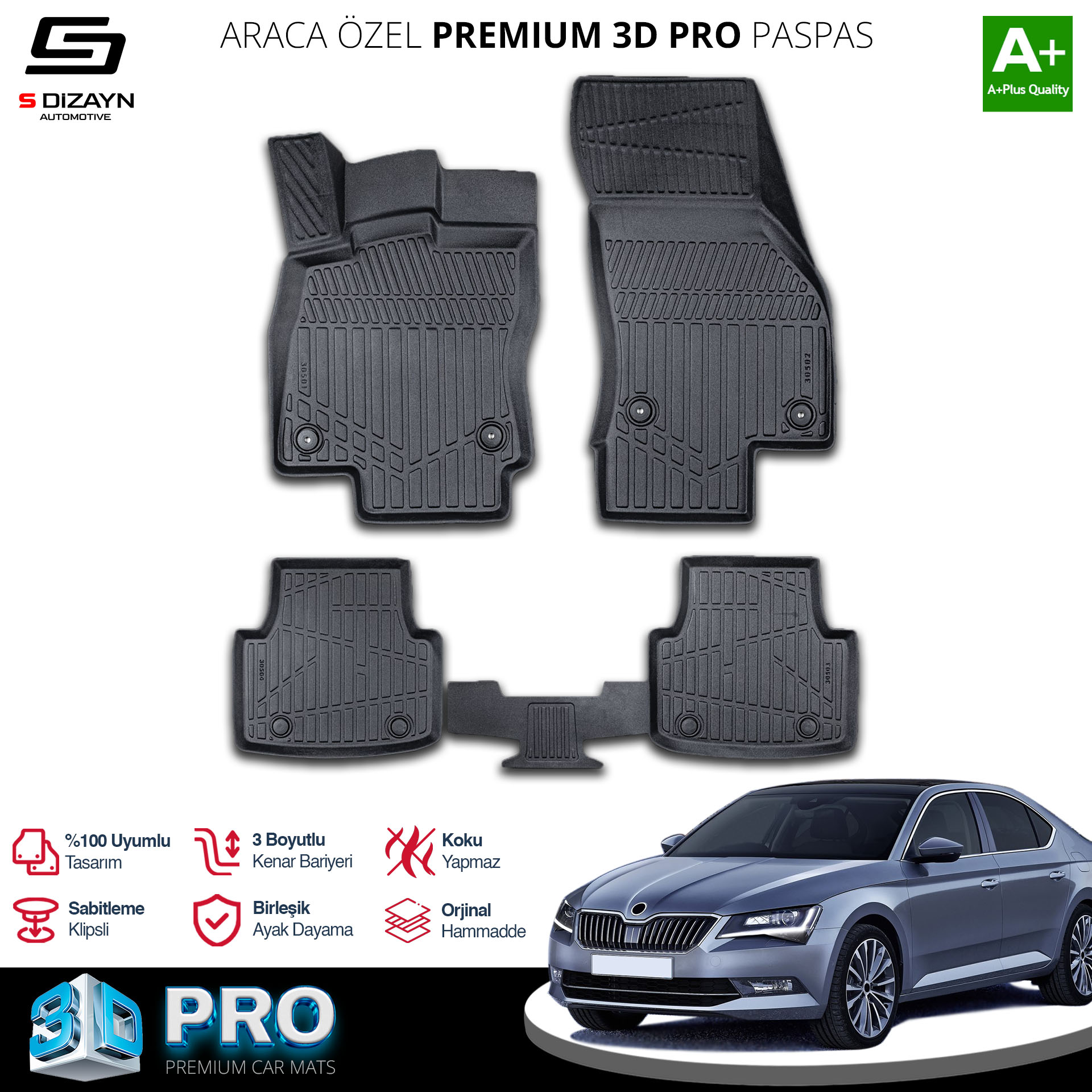 Skoda SuperB 3D Pro Havuzlu Paspas 2015-2023 A+ Kalite 2