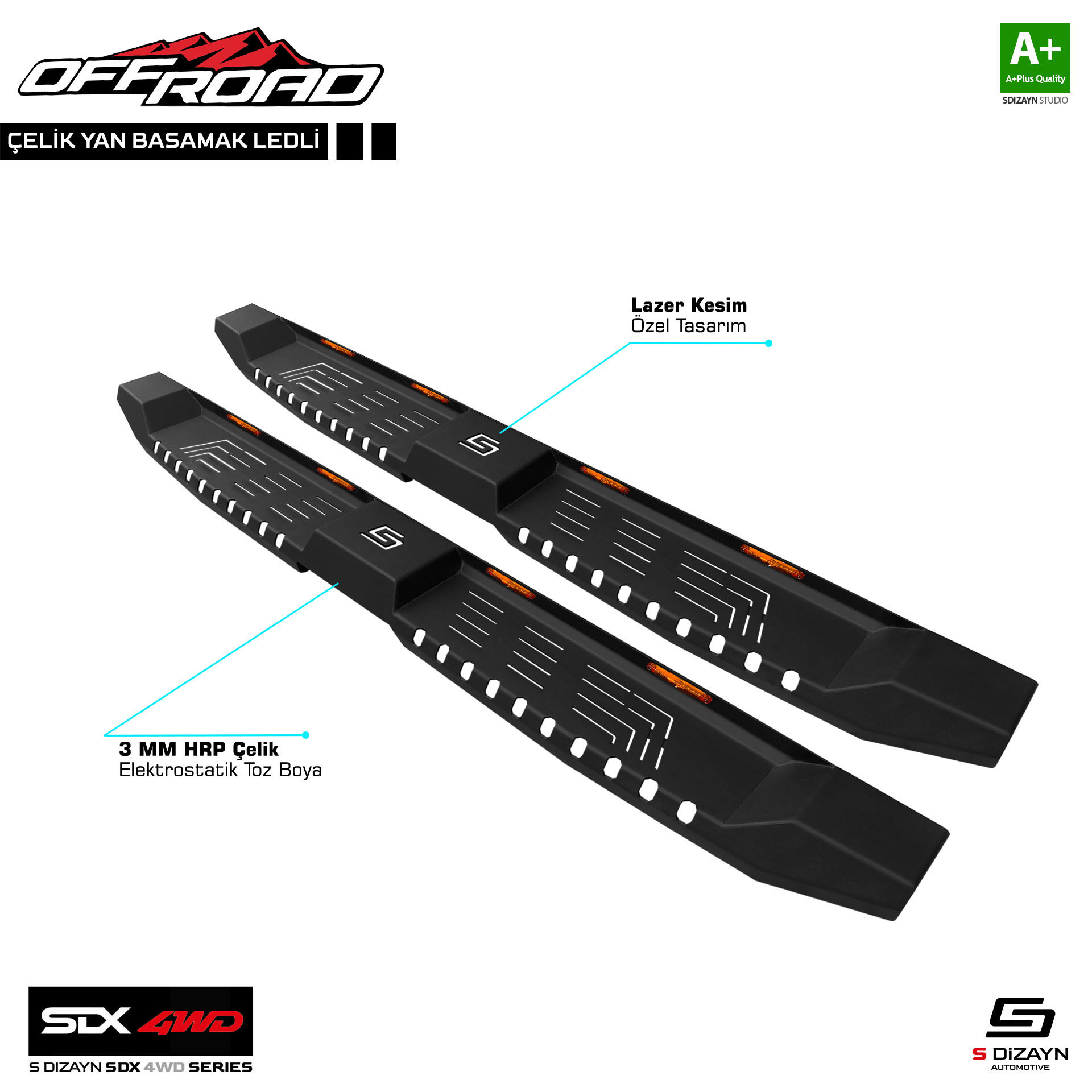 SDX 4WD Off Road Mercedes X-Class Steel Side Step 205 Cm With Led V2 2018 After 1