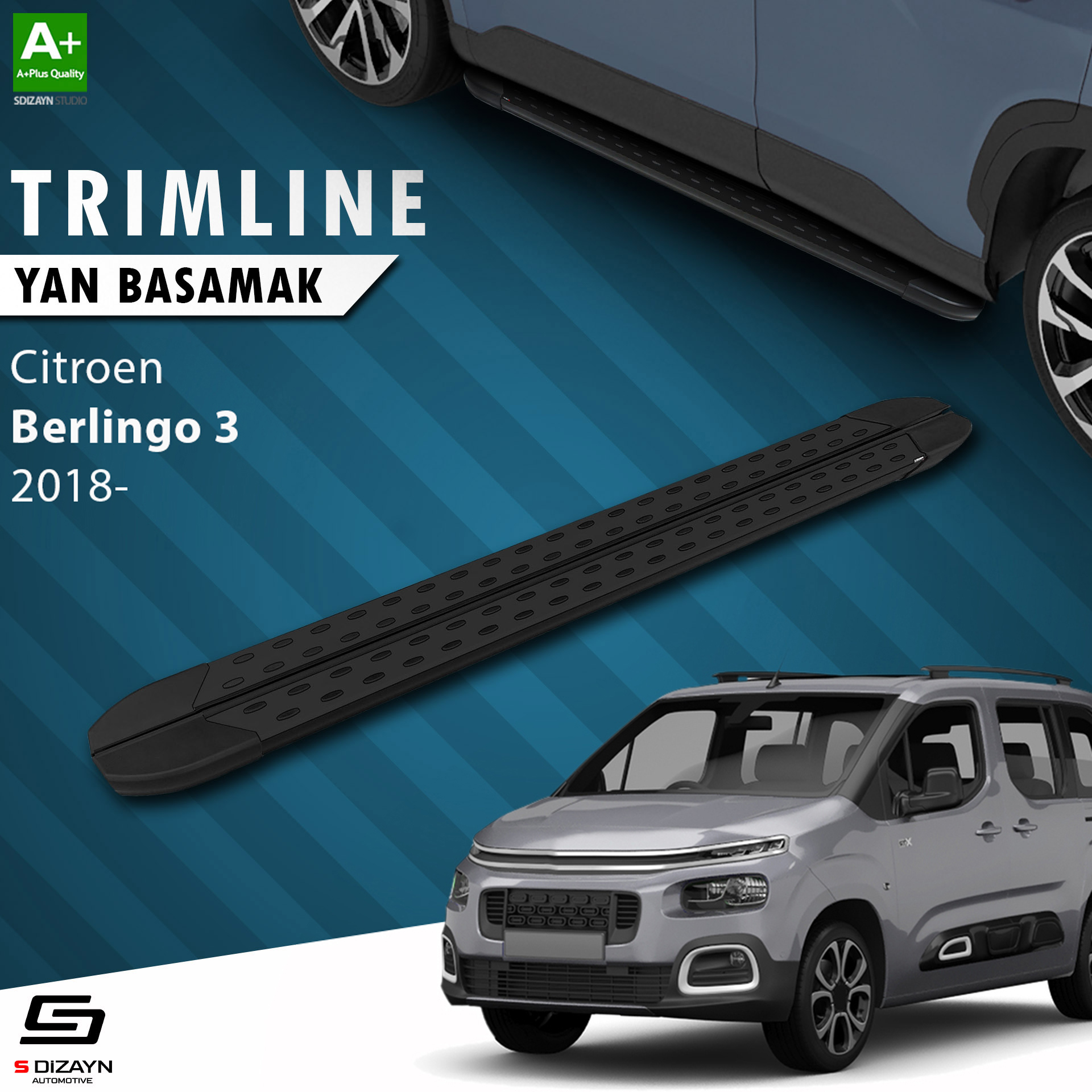 Citroen Berlingo 3 Uzun Şase TrimLine Siyah Yan Basamak 220 Cm 2018 Üzeri 1