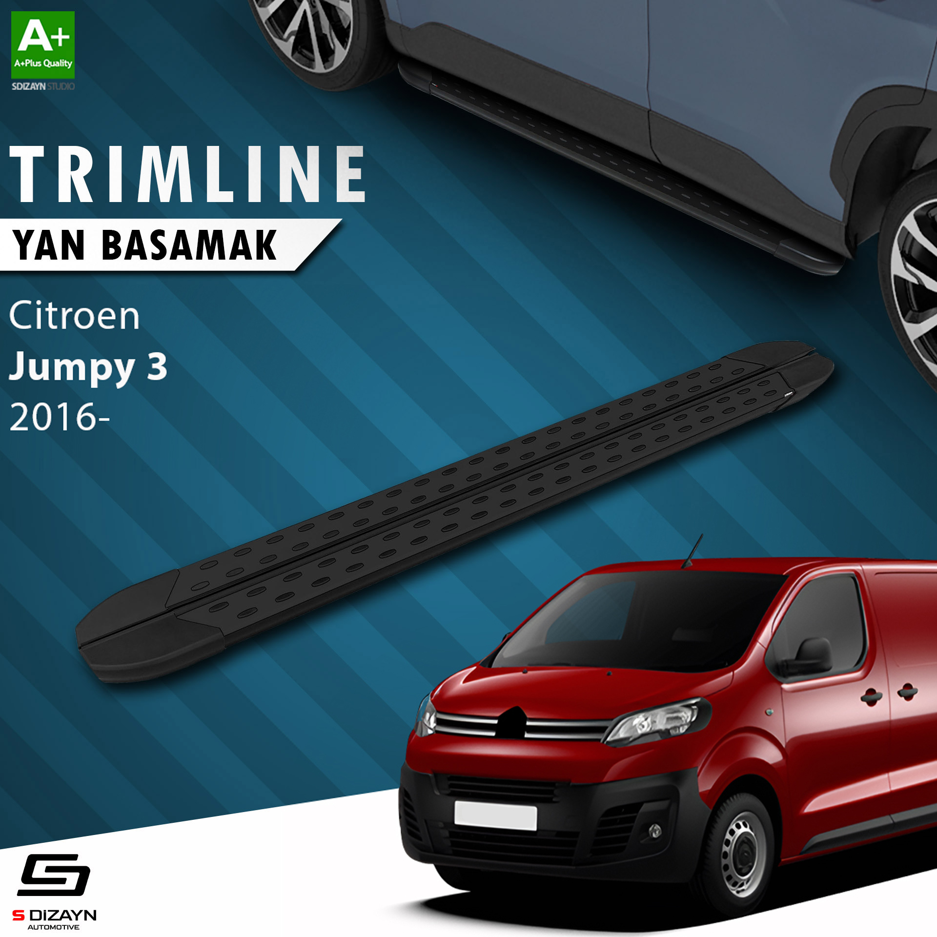 Citroen Jumpy 3 Uzun Şase TrimLine Siyah Yan Basamak 248 Cm 2016 Üzeri 1