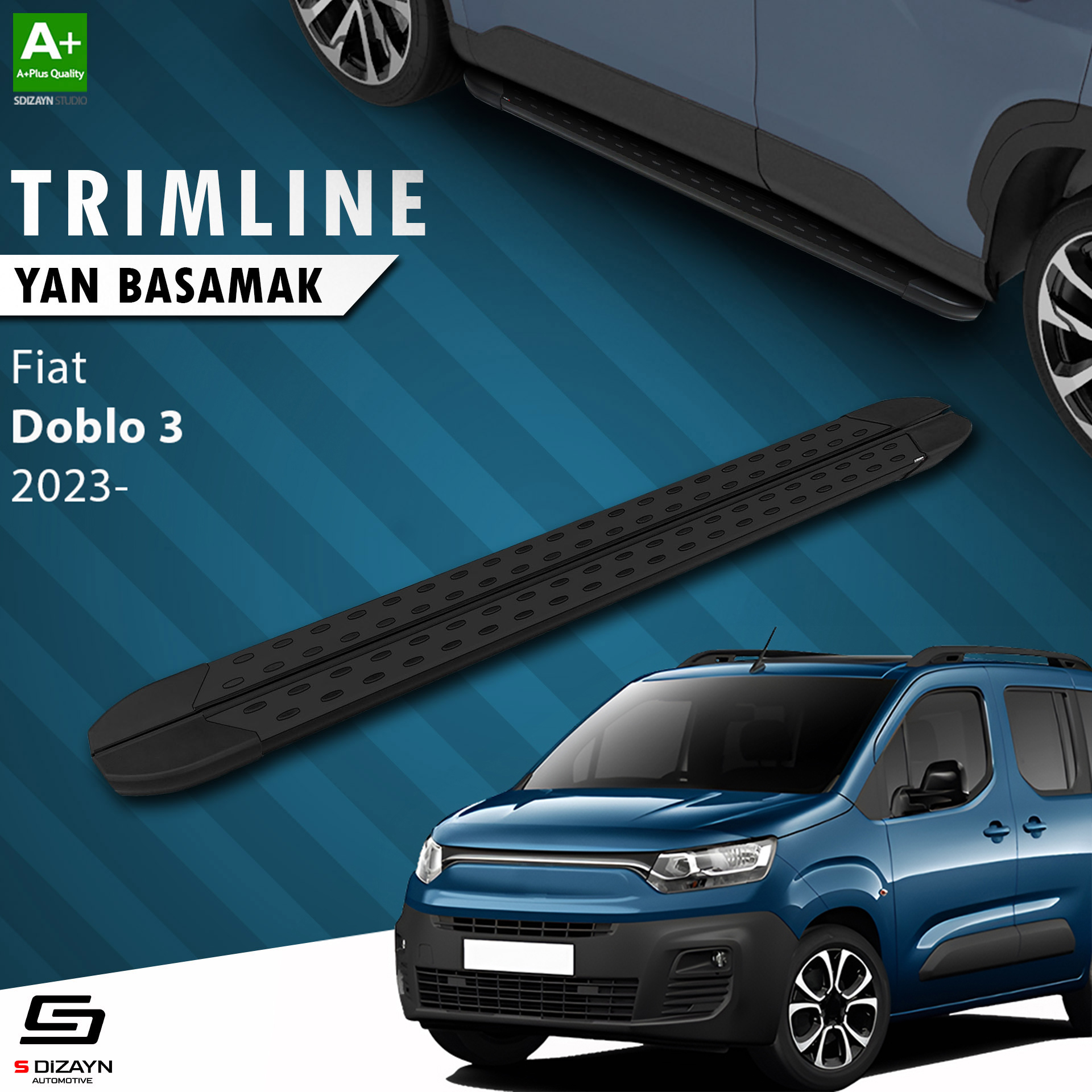 Fiat Doblo 3 Uzun Şase TrimLine Siyah Yan Basamak 220 Cm 2023 Üzeri 1