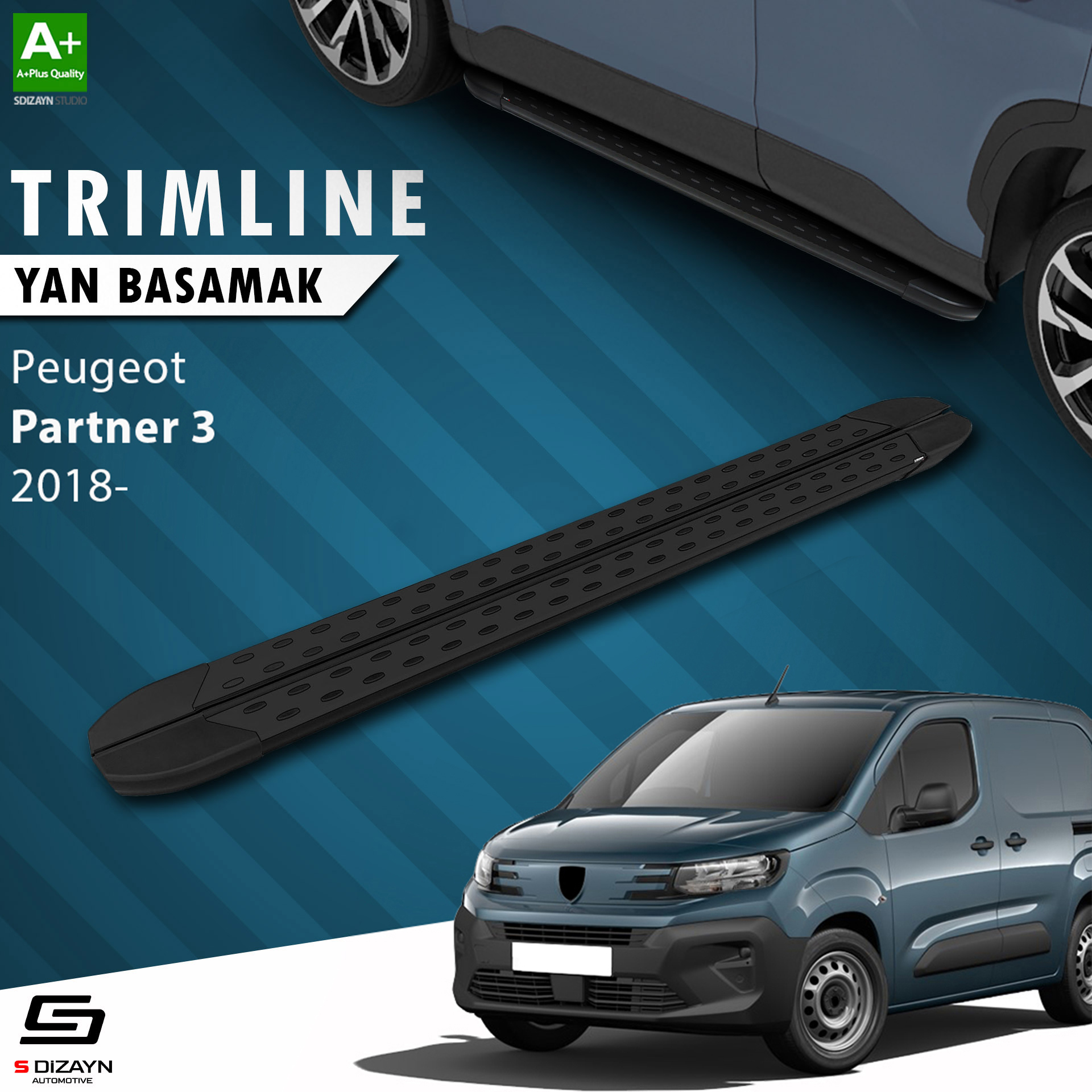 Peugeot Partner 3 Uzun Şase TrimLine Siyah Yan Basamak 220 Cm 2018 Üzeri 1