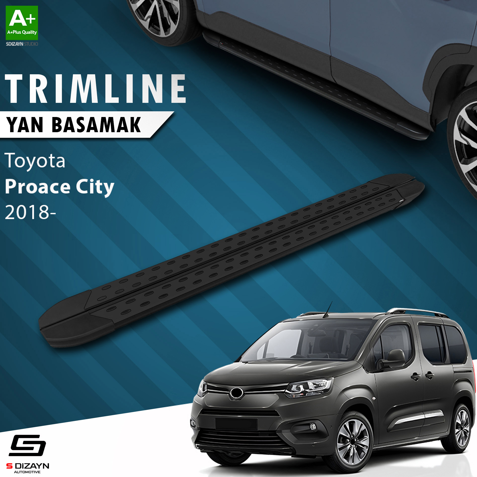 Toyota Proace City Uzun Şase TrimLine Siyah Yan Basamak 220 Cm 2018 Üzeri 1