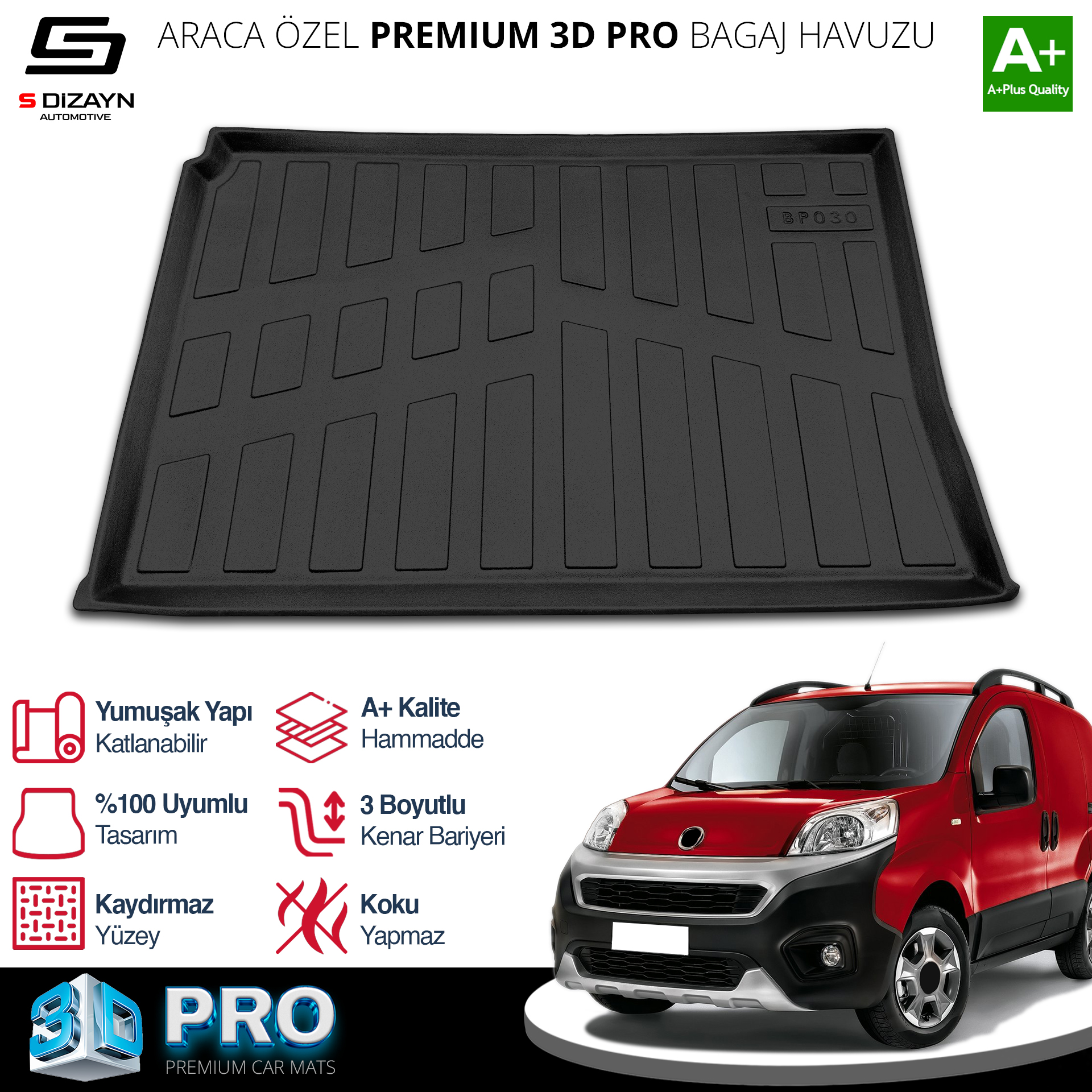 Fiat Fiorino 3D Pro Trunk Mats 2008-2016 A+ Quality 1