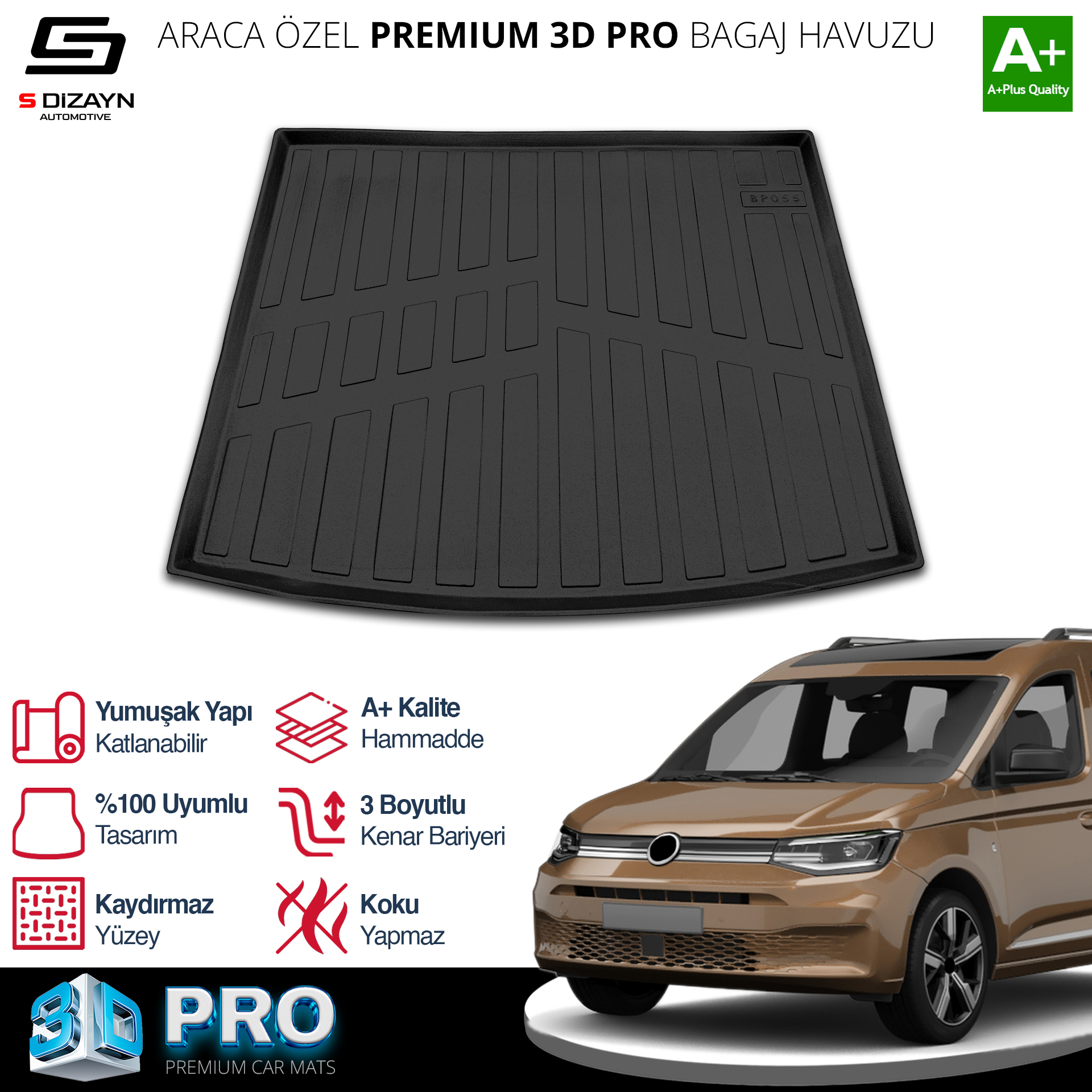 VW Caddy 3D Pro Bagaj Havuzu 2020 Üzeri 1