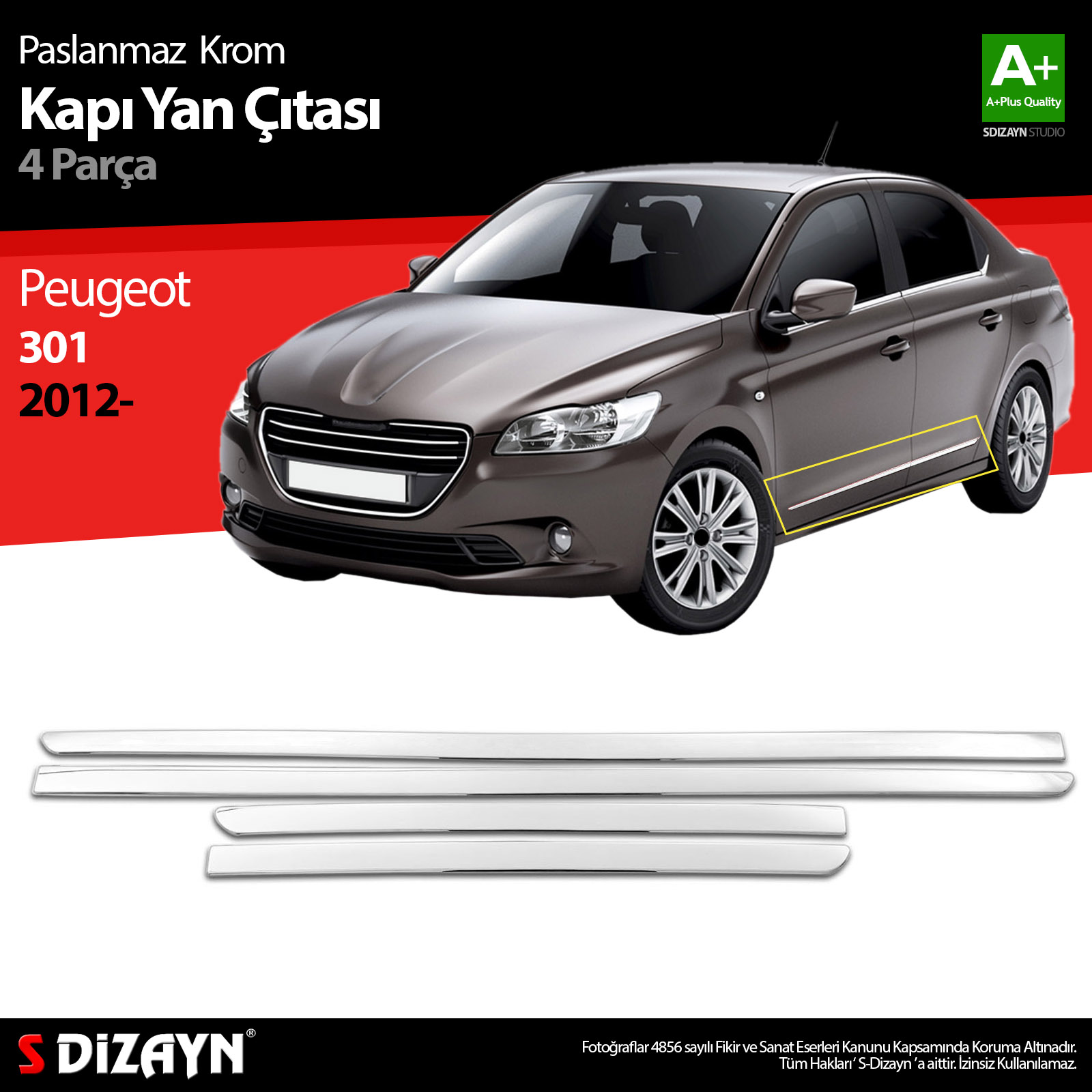 Peugeot 301 Krom Kapı Yan Çıtası 4 Prç 2012 Üzeri 1