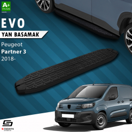 S-Dizayn Peugeot Partner 3 Uzun Şase Evo Siyah Yan Basamak 213 Cm 2018 Üzeri