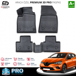 Renault Clio 5 3D Pro Havuzlu Paspas 2019 Üzeri A+ Kalite